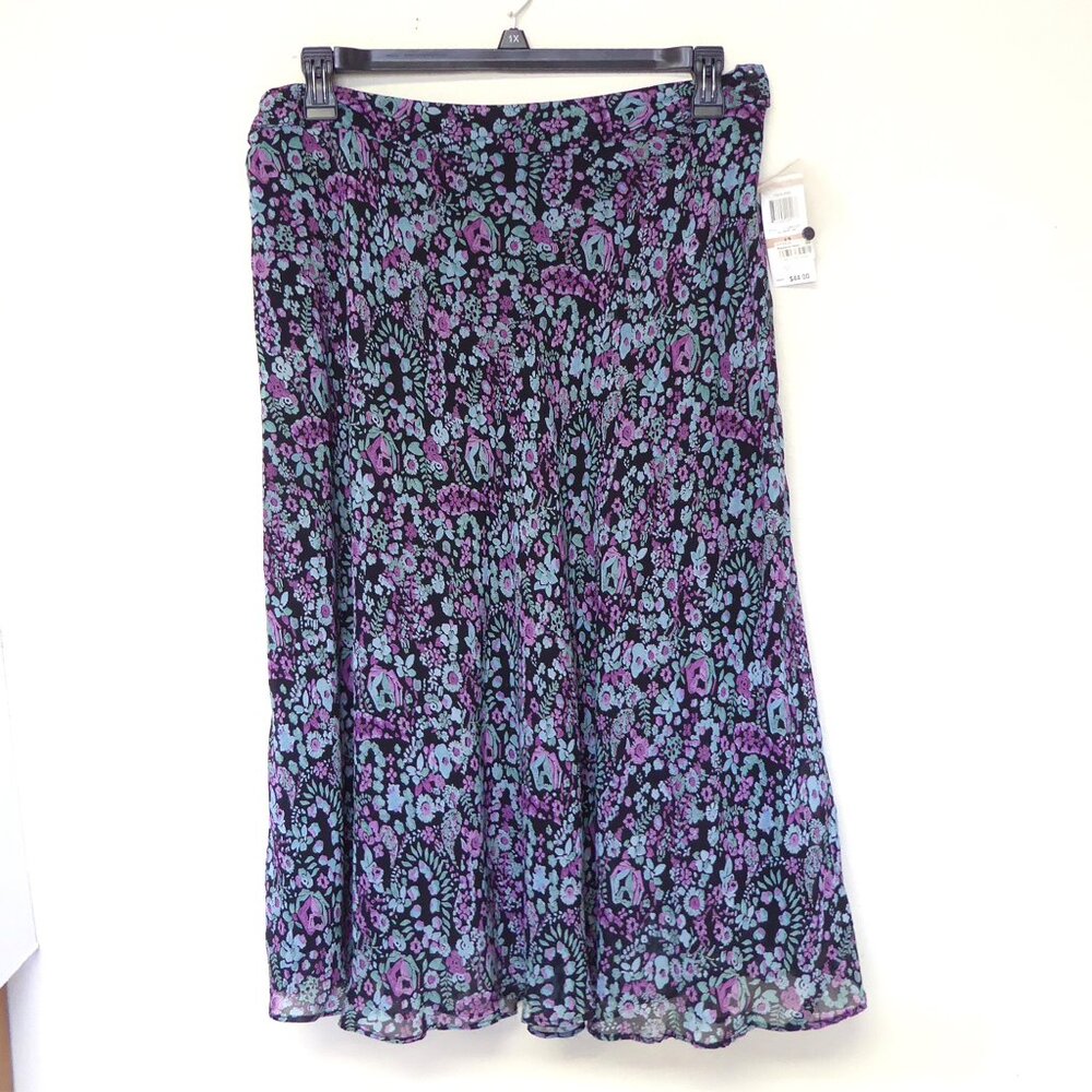 NEW with tags Style and Co black purple blue floral midi skirt size 14